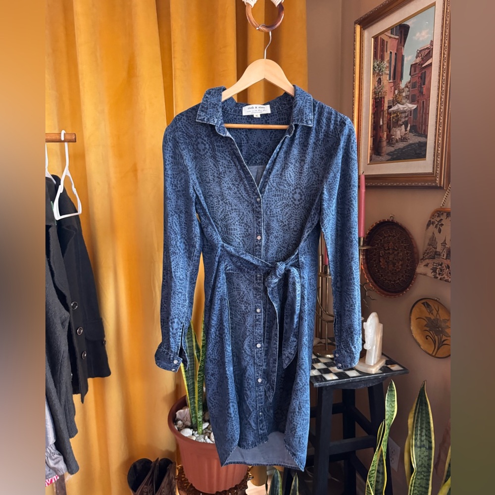 Anthropologie Lightweight Denim Mini Dress Paisley Floral Patter